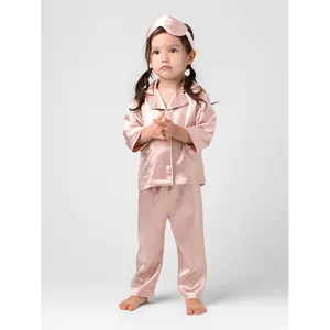 Fabrika toptan çocuk ipek pijama setleri özel cilt % 100% doğal dut ipek pijama çocuklar için