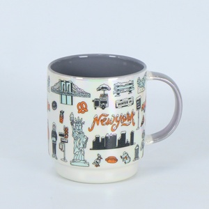 Juego de Tazas de Café de Cerámica Personalizadas con Diseño de Lugares Emblemáticos de <span class=keywords><strong>Nueva</strong></span> <span class=keywords><strong>York</strong></span>, Tazas de Leche de Porcelana Apilables - Product Image 4