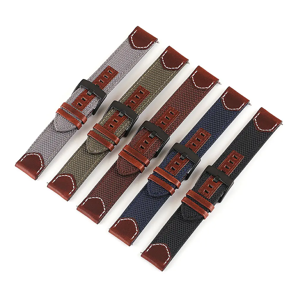 20mm 22mm 24mm Nylon Cow Leather Combined Watch Band Strap For Amazfit BIP S GTR GTS Lite Pace 2 Stratos 42mm 47mm
