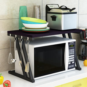 Estante Organizador de Cocina de Acero Inoxidable de 2 Niveles EE143, Estante Simple para Microondas con Superficie de Madera - Product Image 2