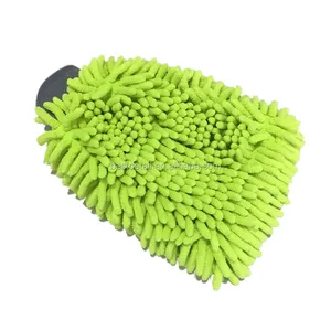 Soft Auto Detailing Cleaning Glove Premium Scratch-Free Lime Green Noodle Microfiber Chenille Car Wash Mitt With Gray Cuff