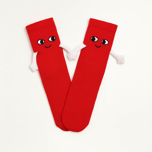Red Breathable Jacquard Print Couple's <b>Socks</b> Customizable Logo One Fits All Novelty Pattern-Holding Hands for Daily Use Spring - Product Image 2