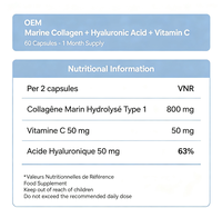 Collagène marin OEM/ODM 800mg + Acide hyaluronique + Vitamine C, 60 capsules, 1 mois d'approvisionnement