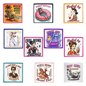 High Quality Iron on Embroidery Funny Cool Mom Tattoos Feral Mom Skull Beach Mom Patch for Outdoor Overcoat <b>Hat</b> Decoration - Product Image 1
