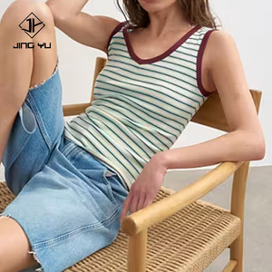Camiseta sin Mangas con Cuello en V a Rayas, Nueva Moda, Camiseta Casual de Algodón Acordonado Suave de Alta Calidad - Product Image 1