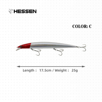 Leurre dur bionique flottant Hessen 175 mm 25 g à trois hameçons pour lancer longue distance, idéal pour la pêche au saumon en eau douce
