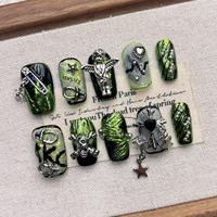 Faux ongles courts faits main pour Halloween, ongles artificiels de haute qualité à presser, design atmosphérique, lot de 10 pièces
