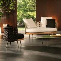 Ensemble de canapés d'extérieur nordique avec structure amovible en alliage d'aluminium et rotin tressé en teck, mobilier d'extérieur pour patios, gîtes, balcons et loisirs