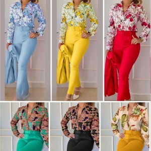 Women's 2025 Summer Casual Commuting Set Slim Fit Denim <b>Pants</b> and Short Length Hot Printed Top Digital Printing Method - Product Image 1