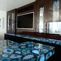 Dalle de marbre moderne en pierre d'agate bleue LED Edge-Lit Light Backlit Technology Surface polie en pierre naturelle pour mur de décoration intérieure