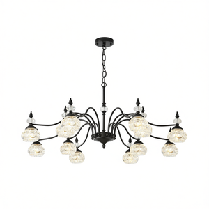 Black Vintage Crystal <b>Chandelier</b> 12-Light Round Hanging Pendant Fixture <b>For</b> Dining Living <b>Bedroom</b> Farmhouse Style - Product Image 1