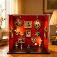 Boîte de présentation vintage en acrylique pour mini-musée DIY, personnalisable en usine, avec 9 mini-encadrements et éclairage LED pour la maison