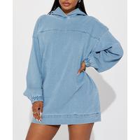 Robe en jean à capuche oversize pour femme, manches ballon, mini-pull en jean, style Workleisure Clean Fit, Abbigliamento Donna, vente en gros