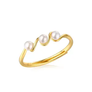 Simple Fashion Sterling Silver Freshwater Pearl Ring For Women Adjustable Size