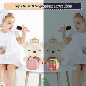 Prunus mini niños <span class=keywords><strong>karaoke</strong></span> micrófono mezclador máquinas altavoz con 2 micrófonos inalámbricos con micrófono y Bluetooth al aire libre - Product Image 5