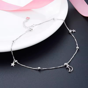 Gioielli alla moda 925 Sterling Silver <span class=keywords><strong>piccola</strong></span> <span class=keywords><strong>stella</strong></span> e Moon Link Station catena cavigliere per donna - Product Image 3