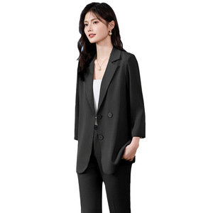 Women's Pink <b>Blazer</b> Suit <b>Set</b> Three Quarter Sleeve Solid Color Lightweight Breathable Casual Wear - Product Image 3