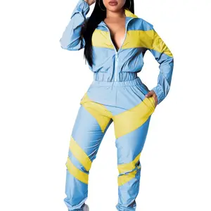 Benutzer definiertes Logo einfarbig zweifarbig Mosaik Langarm Wind breaker Set Frauen zweiteilig Set