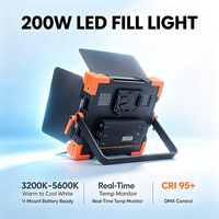 Projecteur vidéo LED professionnel 200W 3 canaux en alliage d'aluminium, lumière d'appoint 3200~5600K CCT réglable, Ra95, rendu des couleurs élevé, DMX512