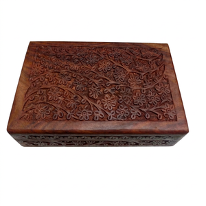 Wood Folk Art Multifunction Love Theme Trinket Jewelry Storage <b>Keepsake</b> Organizer <b>Box</b> Hand Carved Design Rectangular Shape - Product Image 1