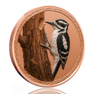 クリエイティブ限定デザイン 高浮き彫り 1トライオンス 999純銅 UVカラーリング キツツキ鳥コインメダル - Product Image 2