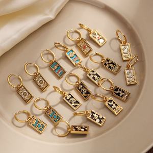 Trendy Retro Design Roestvrij Staal Vergulde Kleurrijke Email Zirkoon Inlay <span class=keywords><strong>Tarot</strong></span> Vierkante Hanger Oorringen Voor Vrouwen - Product Image 1