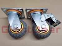 100mm 125mm 150mm 200mm Roulettes de frein à plaque pivotante en caoutchouc noir robuste