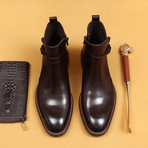 Botas de Tobillo de Cuero Genuino para Hombre, con Punta Puntiaguda, Correa con Hebilla, Suela de Goma, Zapatos de Vestir para Otoño, Venta al Por Mayor - Product Image 2