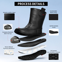 Bottes de travail montantes antidérapantes, imperméables, anti-choc, anti-perforation, antistatiques, résistantes aux hautes températures, en cuir de vachette respirant avec maille