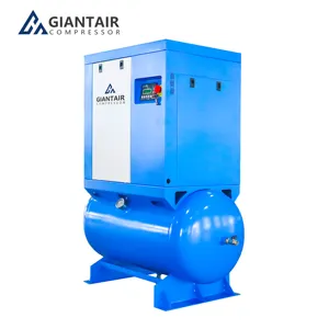 10hp Aircompressor Giiantair منخفضة الضوضاء 7.5kw 40 185 Cfm 40cfm ضاغط هواء لولبي 150 لتر مع خزان الهواء