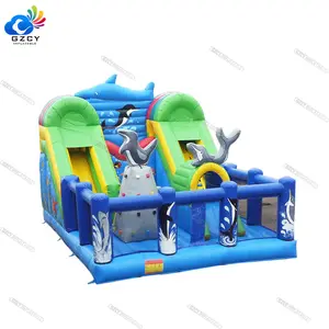 Hot Sale Ocean Design Inflatable Slide Dolphins Image Inflatable Playground for Adults and Kids