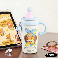 HECION Mini Gourde Adorable en Acier Inoxydable pour Femmes, Bouteille d'Eau Portable avec Paille pour Étudiants et Enfants, 650ML