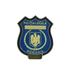 METAL GIFTS Soft Enamel Gold Plated Color Badge Politia Locala Romania Customized Badges