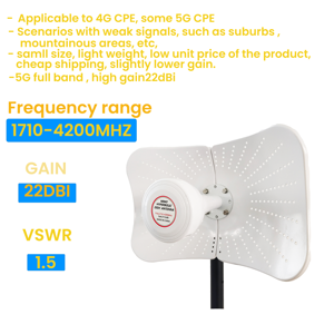 เสาอากาศจานรับสัญญาณ 4G/5G รุ่น SD-2727-24W กำลังขยายสูง 2x22dBi กันน้ำระดับ IP67 โพลาไรเซชันแนวตั้ง/แนวนอน ค่าลำแสงกว้าง SD-2727-24W 5G 4G - Product Image 2