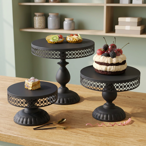 Modern Black Metal Cake Stand Round Dessert Display Pedestal <b>Iron</b> Candy Tray for Wedding Birthday Party Decor - Product Image 5