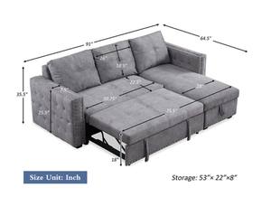 Sofá de esquina en forma de L de diseño moderno de Winforce, <span class=keywords><strong>chaise</strong></span> convertible con almacenamiento, sofá <span class=keywords><strong>cama</strong></span> con botones en el reposabrazos - Product Image 4