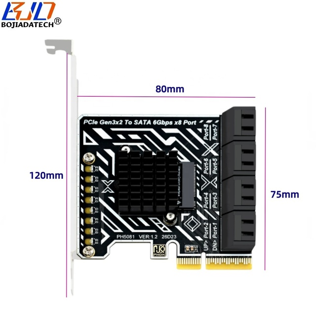 2026 Factory New PCI-E 4X PCIe X4 to 8 SATA 3.0 7PIN Connector Expansion Adapter Card Supports Synology Nas Esxi Linux WINDOWS