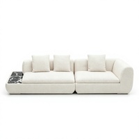 Canapé d'angle 3 places en tissu blanc crème avec rembourrage en éponge, plateau en marbre et structure en bois de pin pour mobilier de villa moderne