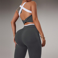 Ensemble de yoga pour femmes, couleur unie, taille haute, effet push-up, coupe ajustée, séchage rapide pour le fitness et l'exercice
