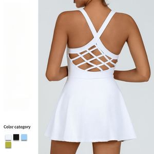 2024 Neue Frauen Deep U Collar Gepolsterte Tennis röcke Eingebaute Hollow Out Kleider Kurze Taschen Golf Shorts Sport bekleidung - Product Image 2