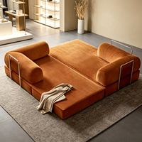 Set Sofa Modular Modern Mewah Berbahan Kain Beludru Bentuk L dengan Rangka Logam untuk Perabot Ruang Tamu