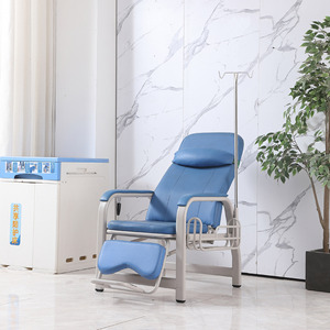 Silla de Infusión S12 Azul Metálica, Asiento de Espera para Hospital con Reposapiés y Soporte para Suero Intravenoso - Product Image 2