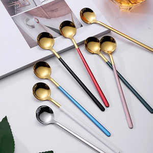Cuillère tendance en acier inoxydable style Ins, cuillères créatives rondes pour glace et dessert, petite cuillère à melon et à fruits - Product Image 1