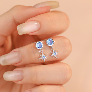 Pendientes colgantes de plata de ley S925 con circonita azul brillante y estrella de ocho puntas para mujer, joyería fina celestial de moda. - Product Image 2