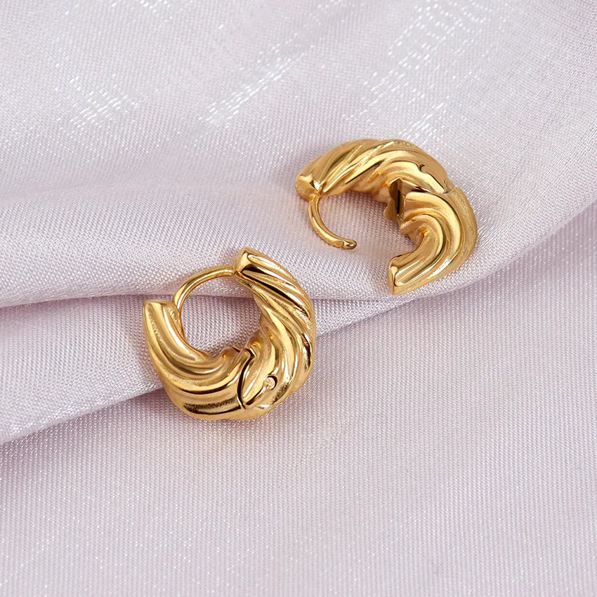 Hypoallergenic Jewelry Wholesale Stainless Steel Earrings Gold Plated Tarnish Free Huggie Earrings Chunky Twisted Hoop Earrings