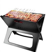 Barbecue pliant en acier inoxydable noir, style carnet, petit et portable, pour camping, pique-niques, cuisson en plein air, brasero, terrasse