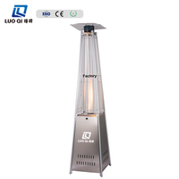 Calentador de Patio a Gas Moderno Negro Tipo Torre Portátil de LPG con Ruedas, Tubo de Cuarzo Protector, para Jardín, 46000 BTU