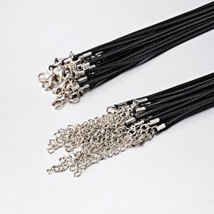 Collier en cordon ciré noir de 2 mm de large x 455 cm de long avec fermoir argenté pour pendentif - Product Image 3