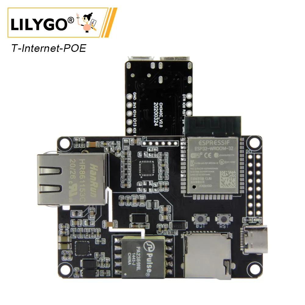 LILYGO TTGO T-Internet-POE ESP32-WROOM LAN8720A ชิปและบอร์ดดาวน์โหลด,บอร์ดขยายโปรแกรมฮาร์ดแวร์อีเธอร์เน็ต IOT โมดูล