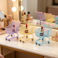 Chariot de rangement portable en métal durable couleur bonbon, mini chariot à roulettes pour cosmétiques, rouge à lèvres et fards à paupières